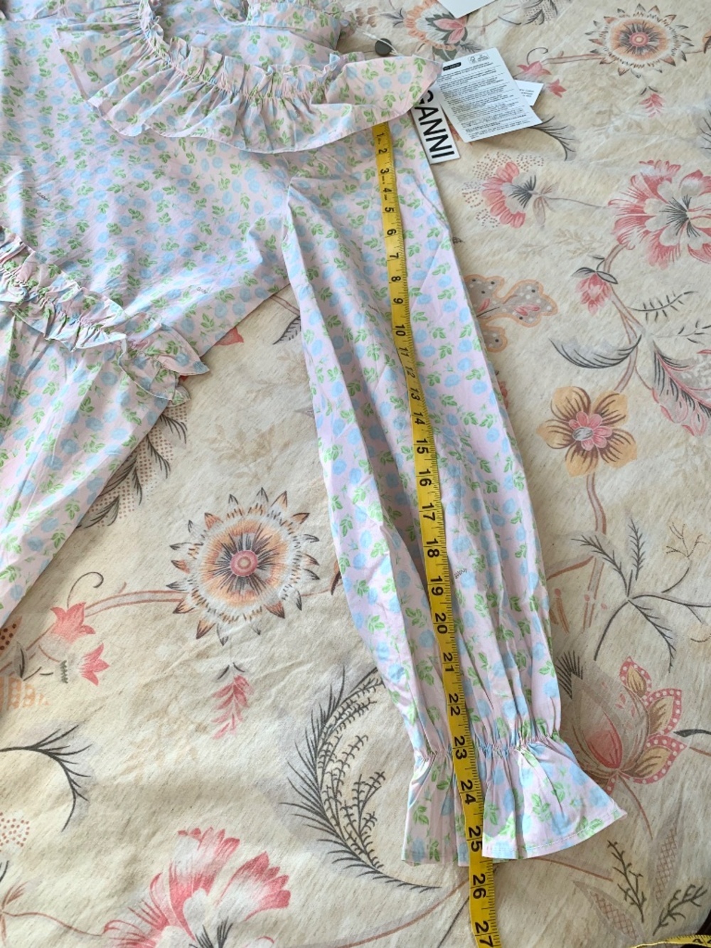 Ganni Ruffle Floral-Print Mini Dress 100% Cotton size 42 US L NWT - Picture 12 of 13
